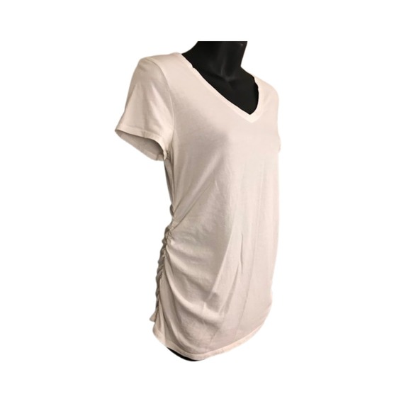 Isabel Maternity White V Neck T Shirt Ruched Short Sleeve Casual Top Size S - Picture 1 of 3